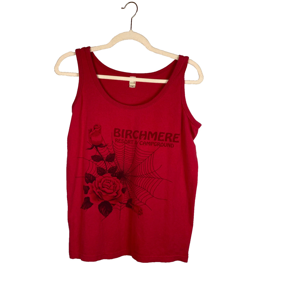 Vintage 90s Y2K Tank Top Sz M Anvil Tag Red Birchmere Resort & Campground Goth